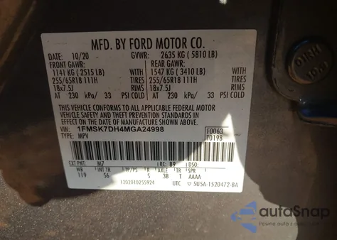 2021 Ford Explorer Xlt z USA, uszkodzony, nr VIN 1FMSK7DH4MGA24998